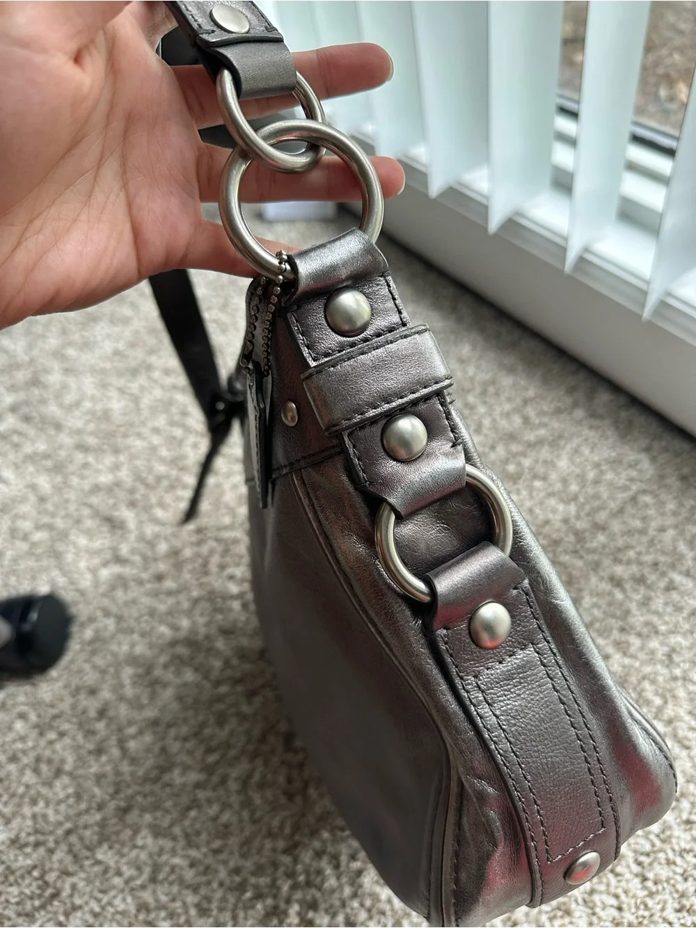 Coach Metallic Pewter Leather Shoulder Bag